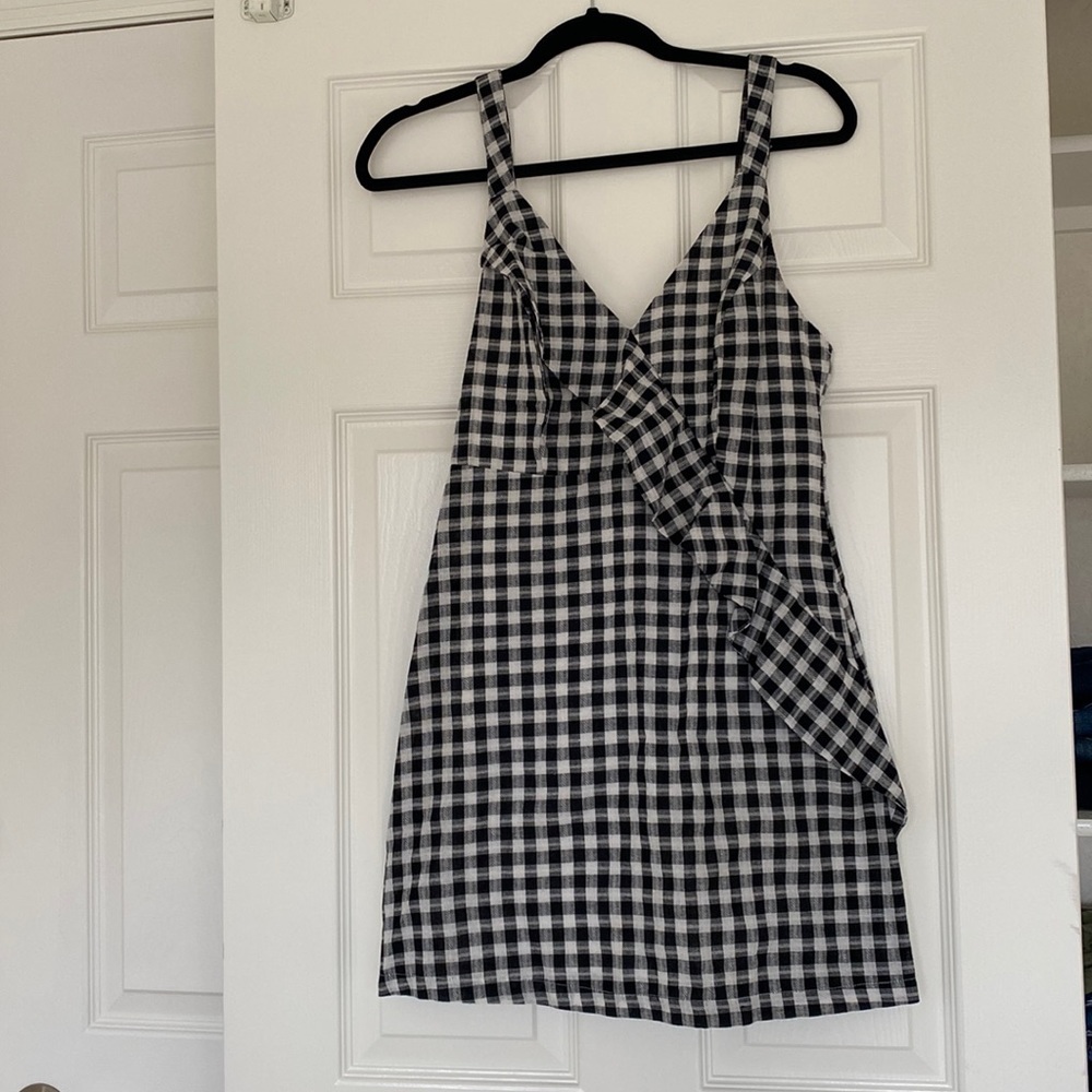 Black and white checkered minidress with low back